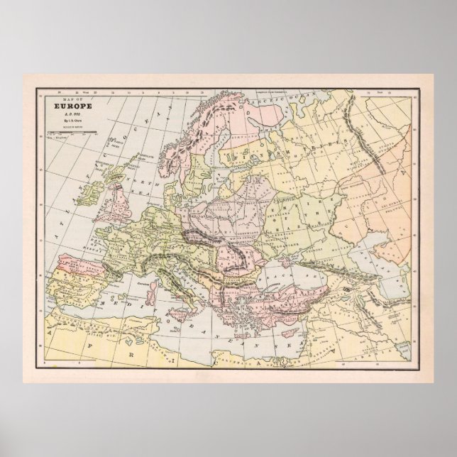 Altes Europa 800 AD Karte (1901) Poster (Vorne)