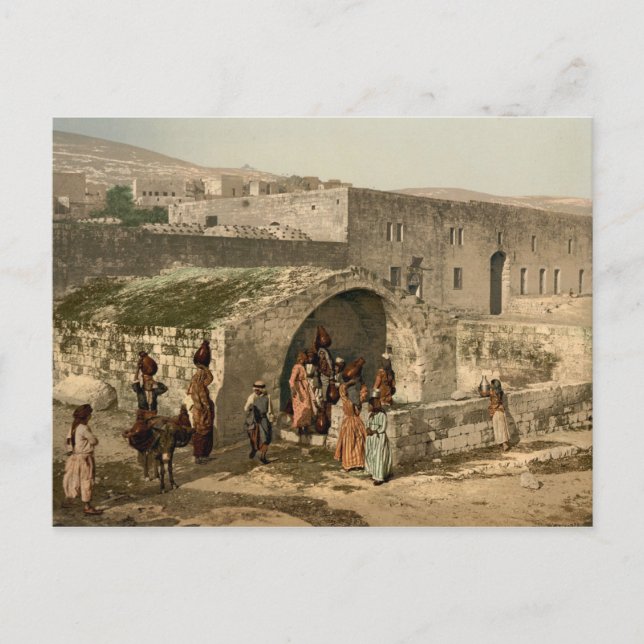 Altes farbiges Foto von Marias Brunnen in Nazareth Postkarte (Vorderseite)