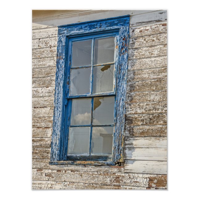 Altes Fenster mit geerbt blauer Farbe Fotodruck (Vorne)
