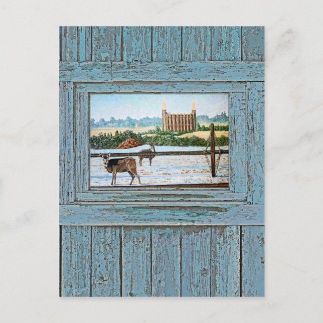 Altes Fenster Tempel blau Postkarte (Vorderseite)