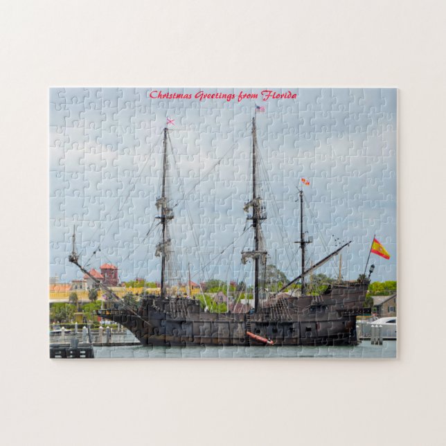 Altes Galleon Schiff Florida. Weihnachtsgrüße (Horizontal)