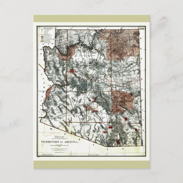 Altes Gebiet 1887 von Arizona-Karte Postkarte (Vorderseite)