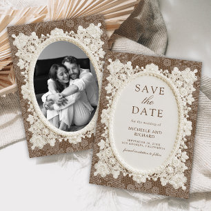 Altes Geld Braun Elfenbein Häkelspitze Hochzeit Save The Date