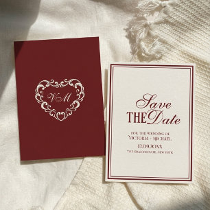 Altes Geld Elegant Dunkelrotes Elfenbein Luxus-Hoc Save The Date