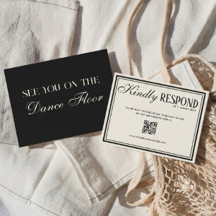 Altes Geld Elfenbein Creme Schwarz Fancy QR-Code H RSVP Karte