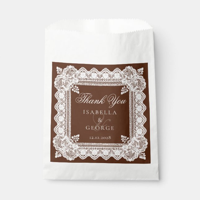 Altes Geld Hochzeit Braune Spitze Danke Geschenktütchen (Vorderseite)