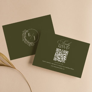 Altes Geld Olivgrüner Eleganter Hochzeits-QR-Code RSVP Karte