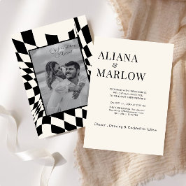 Altes Geld Retro Schwarz-Weiß schachbrettgezogene  Einladung