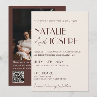 Altes Geld Schokoladenbraun QR-Code Foto Hochzeit Einladung