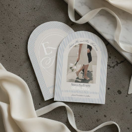 Altes Geld Script Blue Strip Foto Save the Date Einladung