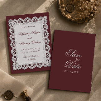 Altes Geld Spitze Burgund Hochzeit Termin merken Einladung