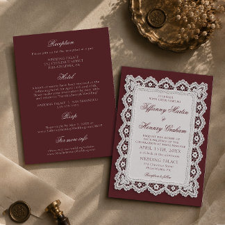 Altes Geld-Spitzenhäkeldeckchen Burgunder Hochzeit Einladung