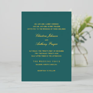 Altes Geld Teal Klassische Hochzeit Folieneinladung