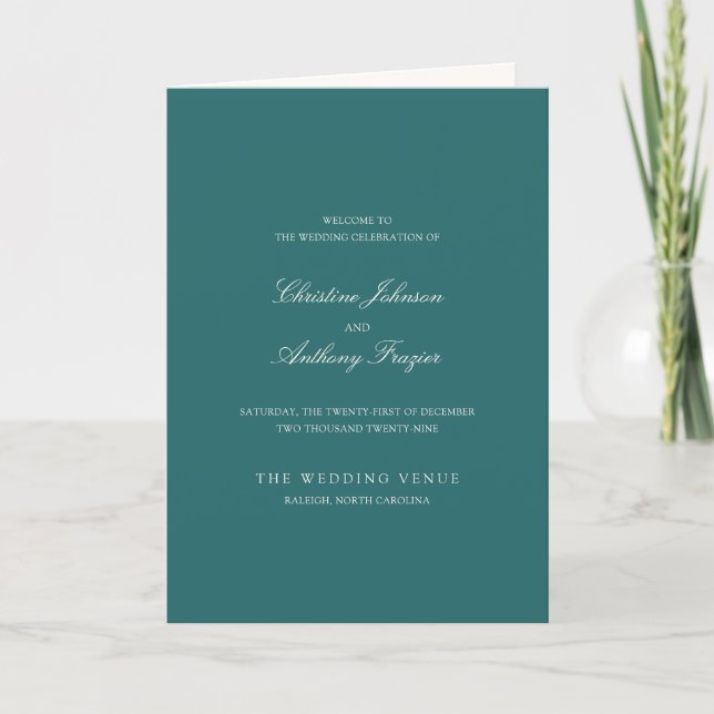 Altes Geld Teal Klassische Hochzeit Programm (Vorderseite)
