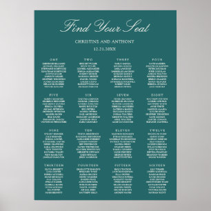 Altes Geld Teal Klassischer Hochzeits-Sitzplan Poster