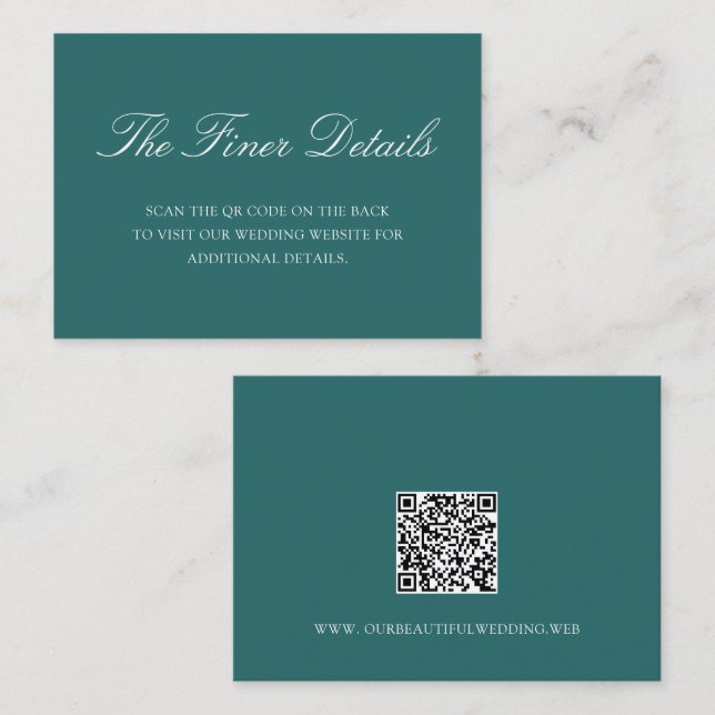Altes Geld Teal Klassischer QR-Code-Hochzeit Begleitkarte (Vorne/Hinten)