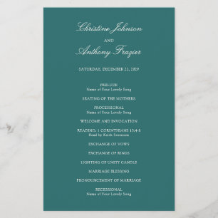 Altes Geld Teal Klassisches Hochzeitsprogramm