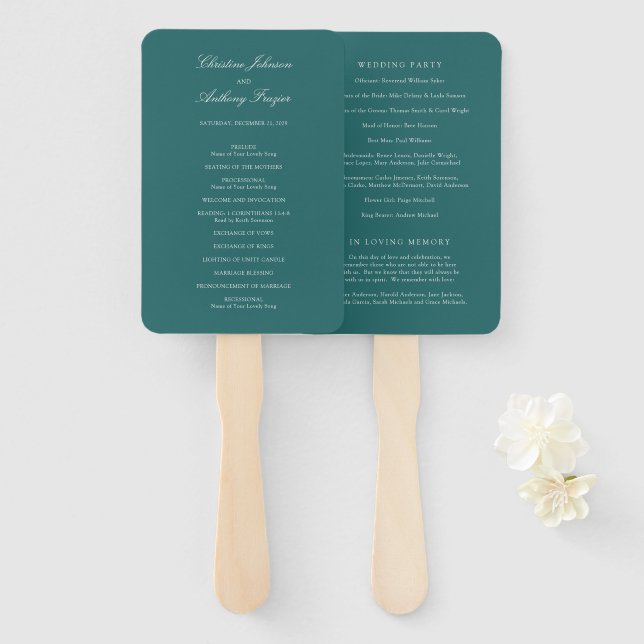 Altes Geld Teal Klassisches Hochzeitsprogramm Fächer (Vorne und Hinten)