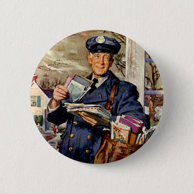 Altes Geschäft, Briefträger liefert Post Briefe Button (Vorderseite)