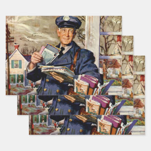 Altes Geschäft, Briefträger liefert Post Briefe Geschenkpapier Set