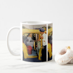 Altes Geschäft, Taxifahrerin weibliche Passagierin Kaffeetasse