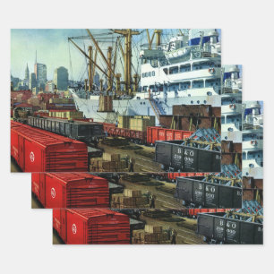 Altes Geschäft, Transport von angedockten Frachtsc Geschenkpapier Set