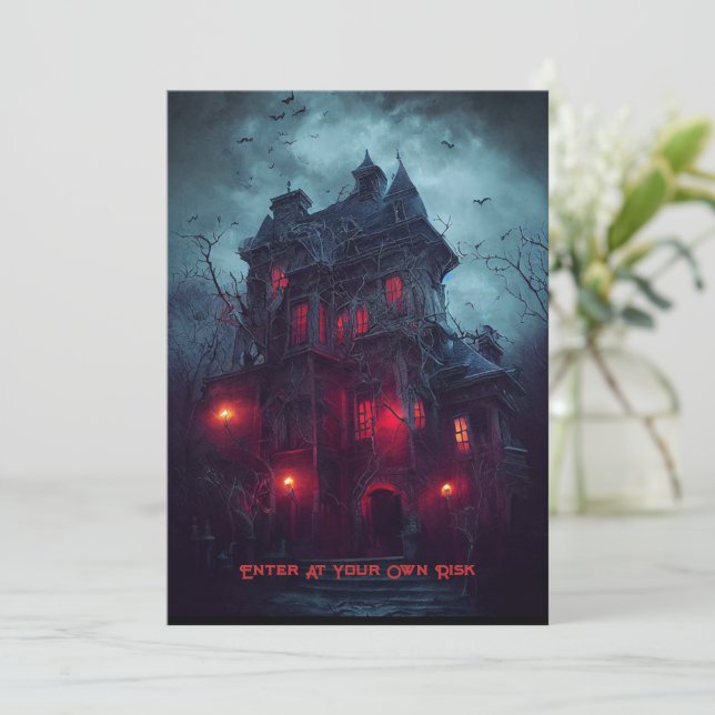 Altes gotisches Herrenhaus Halloween-Party Einladu Einladung (Stehend Vorderseite)