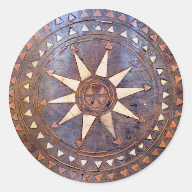 altes griechisches Symbol aus Holz, ethnische Sonn Runder Aufkleber (Vorderseite)