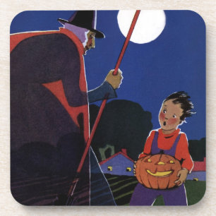 Altes Halloween, gruselige Hexe mit Jungen Untersetzer