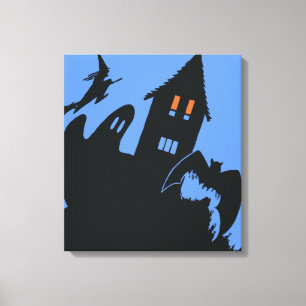 Altes Halloween, gruseliges Spukhaus und Hexe Leinwanddruck