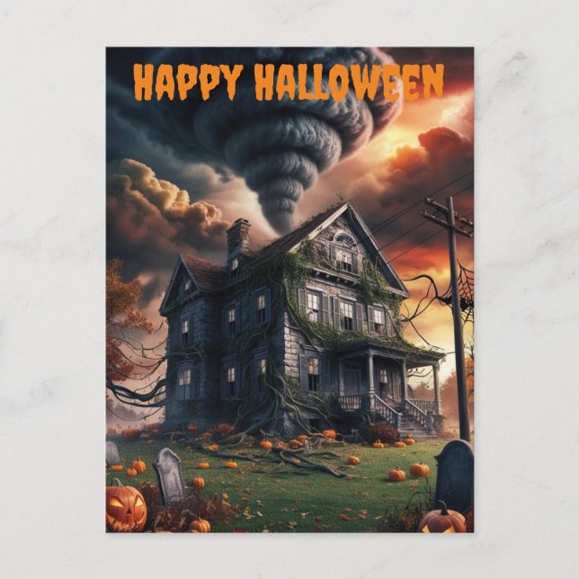 Altes Halloween-Haus und Tornado Postkarte (Vorderseite)