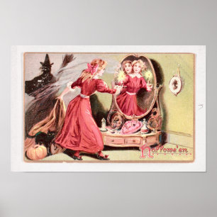 Altes Halloween-Mädchen im roten Kleid Poster