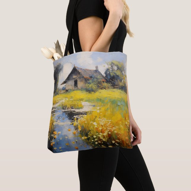 Altes Haus Landschaft Impressionismus Tasche (Von Nahem)