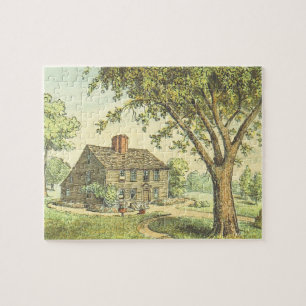 Altes Haus und Bäume Szene Vintag Look Puzzle