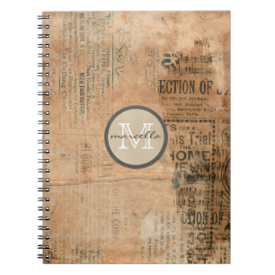 Altes heftiges Vintages Zeitungs-Monogramm Notizblock