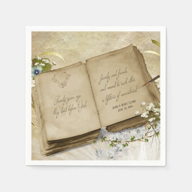 Altes Hochzeitsbuch zum 70. Jubiläum Party Serviette (Vorderseite)