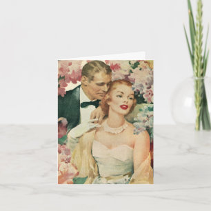 Altes Hochzeitsporträt, Retro-Braut und Bräutigam Dankeskarte
