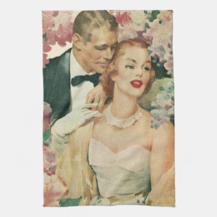 Altes Hochzeitsporträt, Retro-Braut und Bräutigam Geschirrtuch