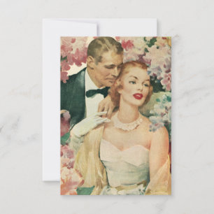 Altes Hochzeitsporträt, Retro-Braut und Bräutigam RSVP Karte