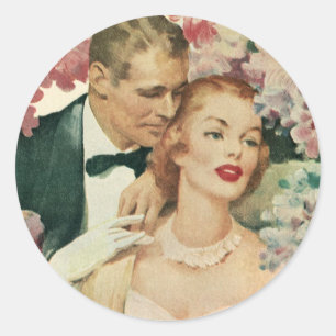 Altes Hochzeitsporträt, Retro-Braut und Bräutigam Runder Aufkleber