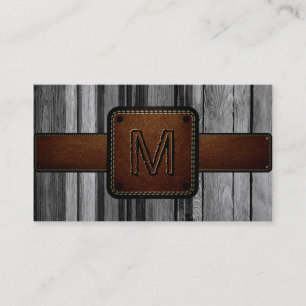 Altes Holz Braun Leder Look Monogram Visitenkarte