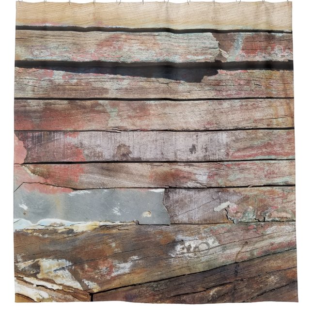 Altes Holz rustikale Bootsplatte aus Holz Duschvorhang (Vorderseite)