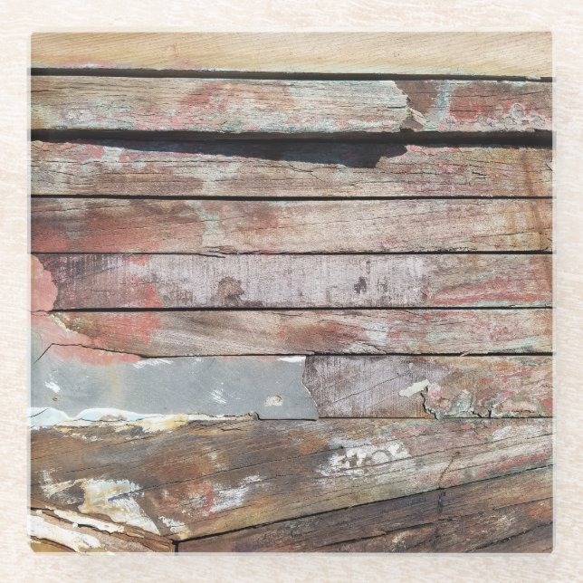 Altes Holz rustikale Bootsplatte aus Holz Glasuntersetzer (Vorderseite)