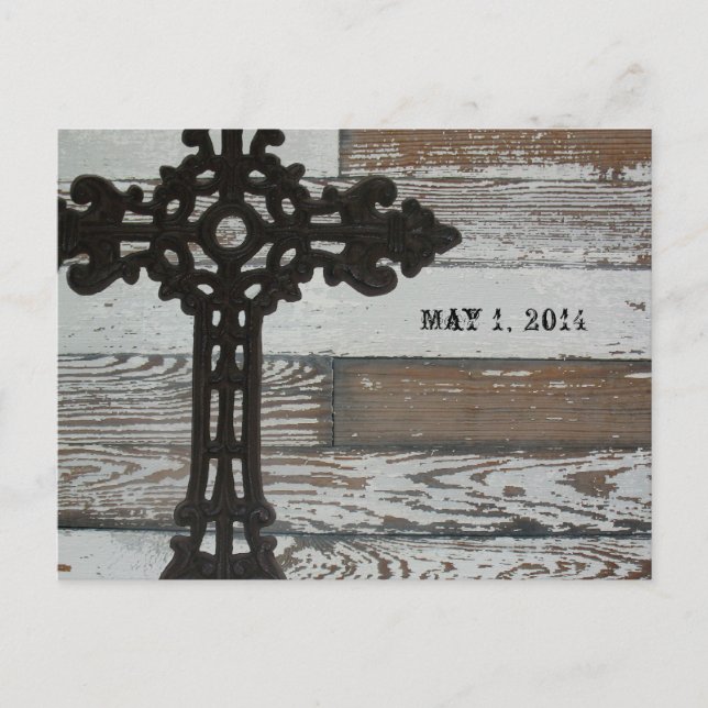 Altes Holz, Schmiedeeisenkreuz Save the Date Ankündigungspostkarte (Vorderseite)
