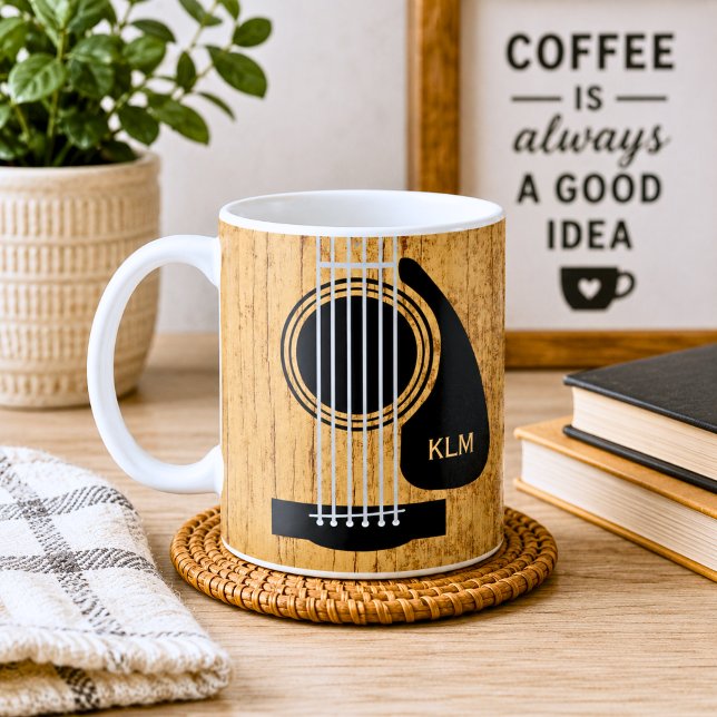 Altes hölzernes Akustikgitarrenmonogramm Kaffeetasse (Von Creator hochgeladen)