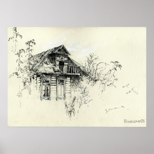 Altes Holzhaus in Russland drucken Poster (Vorne)