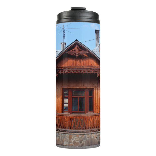 Altes Holzhaus traditionelle Unterkunft, antiken Thermosbecher (Vorderseite)