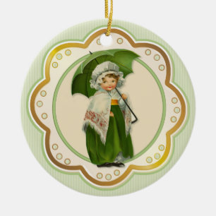 Altes Irland Irisches Regenschirm Mädchen Keramikornament