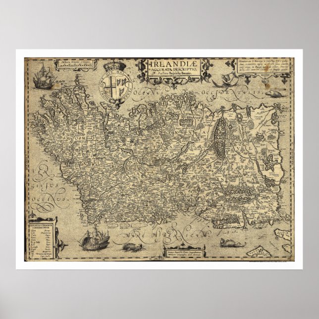 Altes Irland Ortelius Karte Gezeichnet von Baozio  Poster (Vorne)