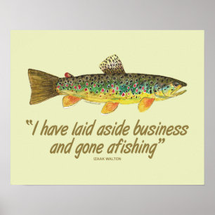 Altes Izaak Walton Sprichwort Brauner Forellenfang Poster